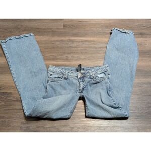 Refuge Low Rise Flare Jeans Juniors 11 Light Wash Rhinestone Sequin Pocket Y2K